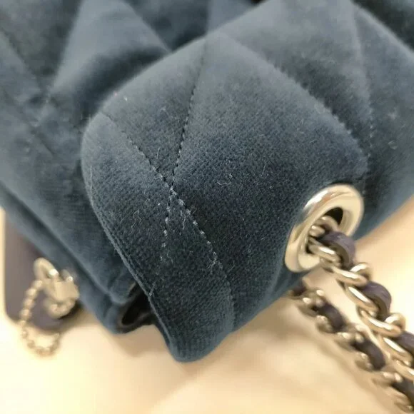 Coach Shoulder Bag Navy Blue Velvet 389-031525